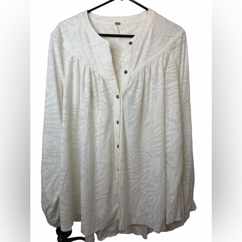 Free People Can't Stop Dreaming Oversized White Button Down Flowy Tunic Top